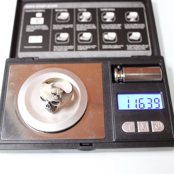 Heavy Skull Ring Silver 925 11.63g Gothic Biker Punk Size 10 Cracked Design - Picture 8 of 9